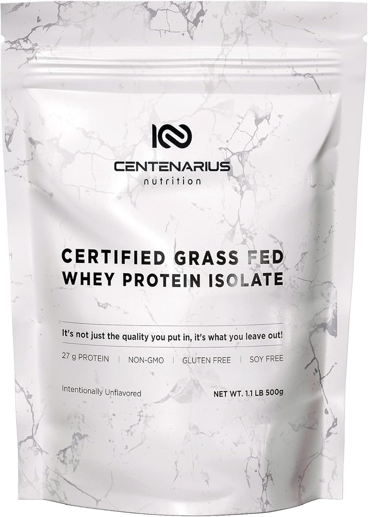 Centenarius Nutrition Grass Fed Whey Protein Unflavored Powder 500g with Natural Amino Acids for Optimized Muscle Growth, Recovery & Efficiency - Cold-Filtered, No Additives or Hormones