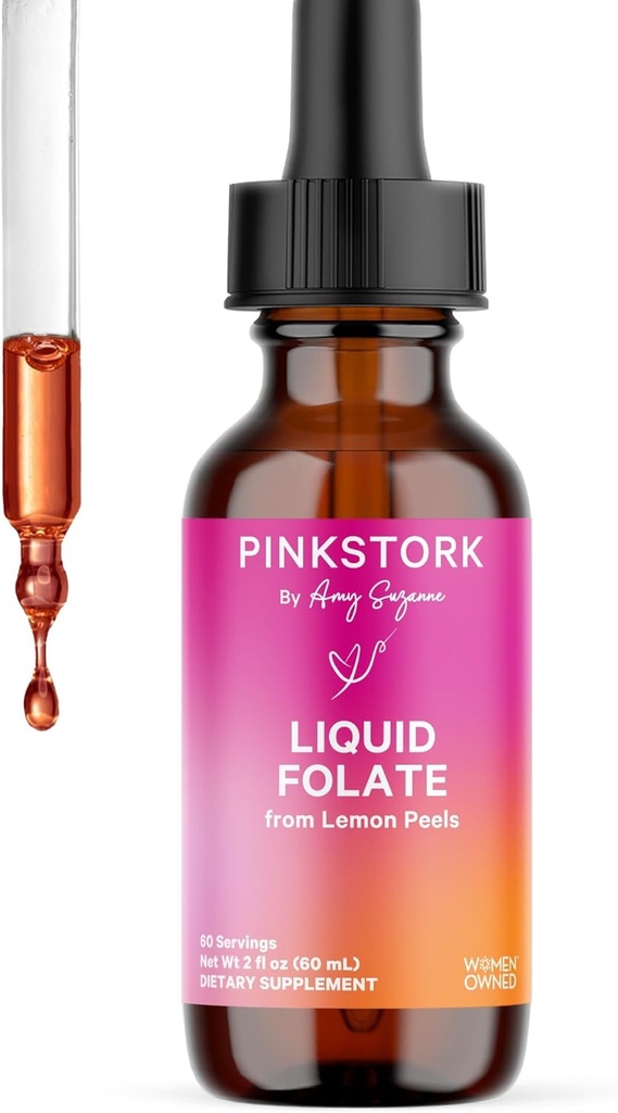 Pink Stork Liquid Folate Drops – 5-MTHF Methylfolate B9 Vitamina ← Líquido ácido Alternativa para las mujeres  durable Prenatal Folate, Non-GMO, Vegan, Sublingual Methylfolate Suplemento Silencioso 2 fl oz