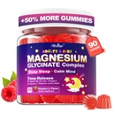 Magnesium Glycinate Gummies for Kids 4+ " Adultos, 90 Condes No Melatonin Magnesium Gummies for Sleep " Calm, Sugar Free Vegan with Glycine, L-Theanine, B6, D3, Zinc " Omega 3 - Raspberry Flavor