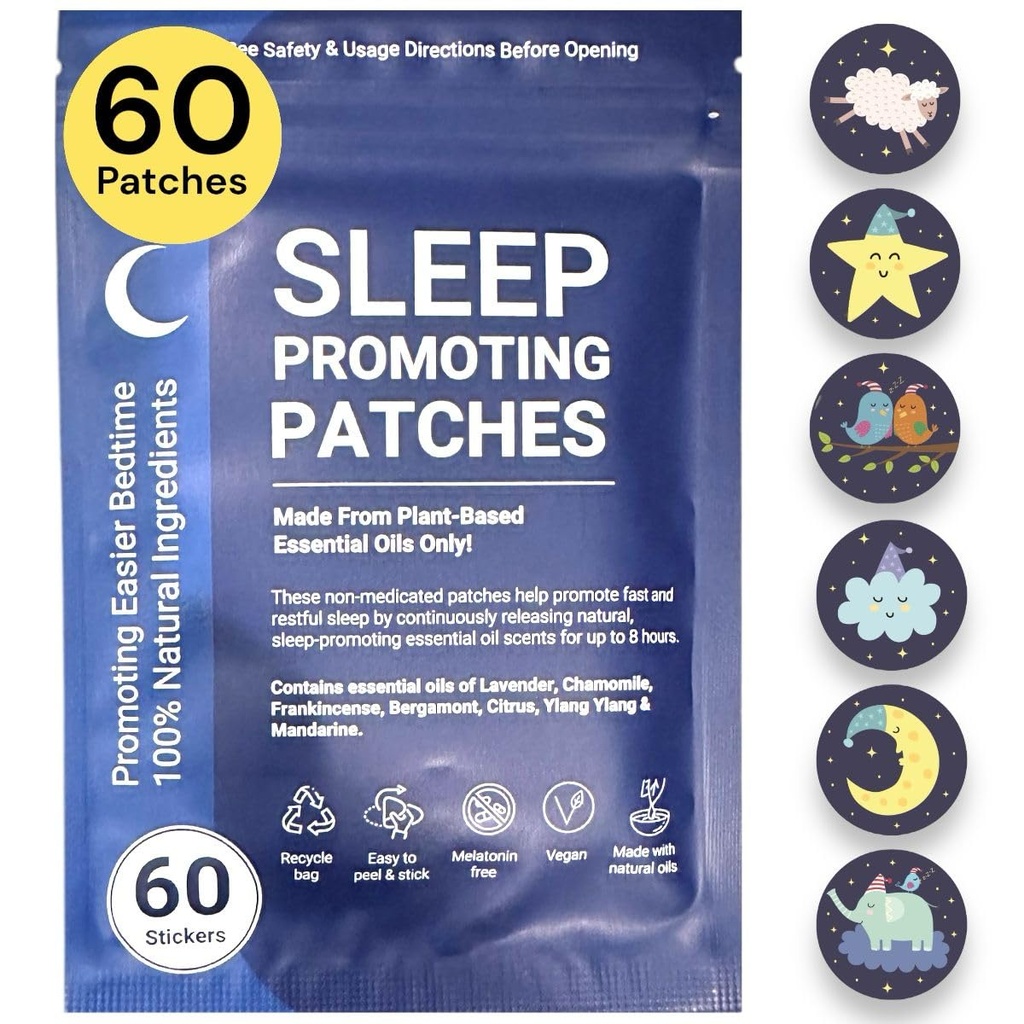 Sleep Patches for Adults & Kids - 60 100% Plant-Based Natural Essential Oils Sleep Aid Patches, Sleeping Stickers With No Melatonin, For Zen and Easy Bedtime