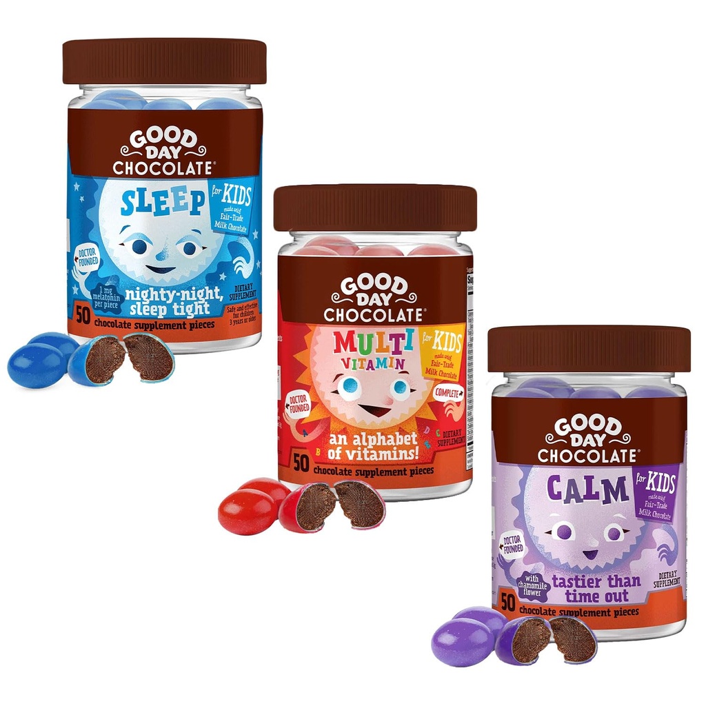 Good Day Chocolate Variety Pack for Kids - Sleep, MultiVitamin, Calm - 3 Pack