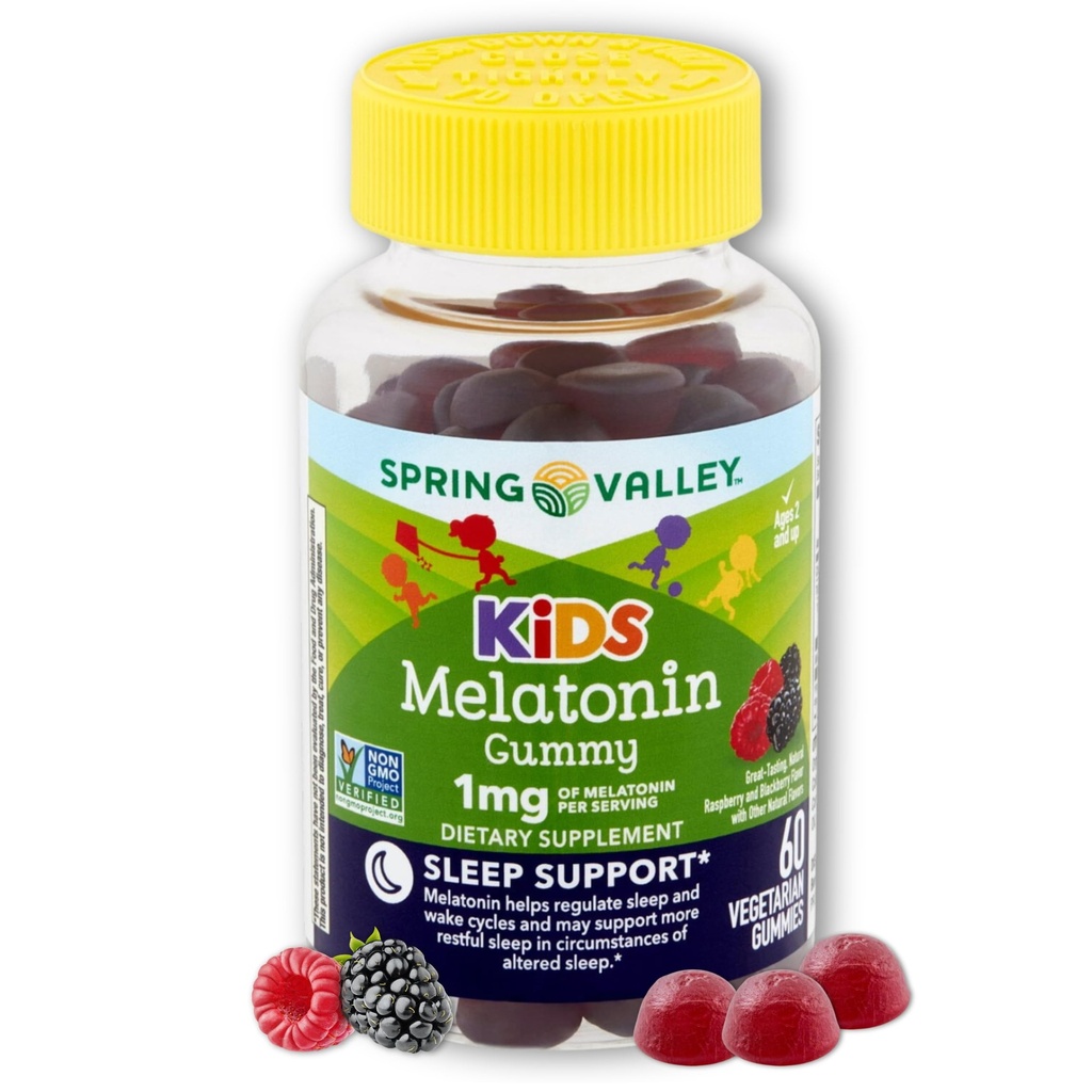 Kids Melatonin Gummies 1mg- Raspberry Flavor, 60 Count (Pack of 1)