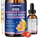 Niños gotas líquidas de magnesio - gotas Glycinate de magnesio para niños, Citrate líquido con calcio, Omega-3, L-theanina, zinc, vitamina B6 D3 C para dormir, relajación, calma > Focus, sabor a fresa, 2 Fl Oz