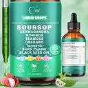 12-in-1 Soursop Bitters Liquid Drops 2000mg, Soursop Drops with Ashwagandha, Black Seed Oil, Moringa, See Moss for Natural Antioxidant, Cell Support & Regeneration, Immune Boost, Rich in Vitamin D& C