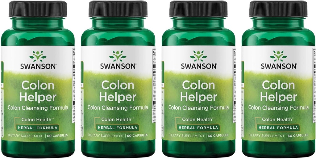 Swanson Colon Helper - promueve la salud digestiva utilizando Vervain, Goldenseal Root, Slippery Elm Bark &amp; More - Herbal Supplement Aiding Healthy Eliminations - (60 Capsules) (4 Pack)