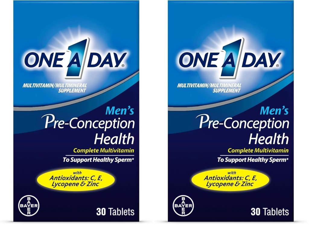 A Day Men's Pre-Conception Health Multivitamin to Support Healthy Sperm,Supplement for Men with Vitamin C,Vitamin E,Selenium,Zinc,and Lycopene,30 Count (Pack of 2)