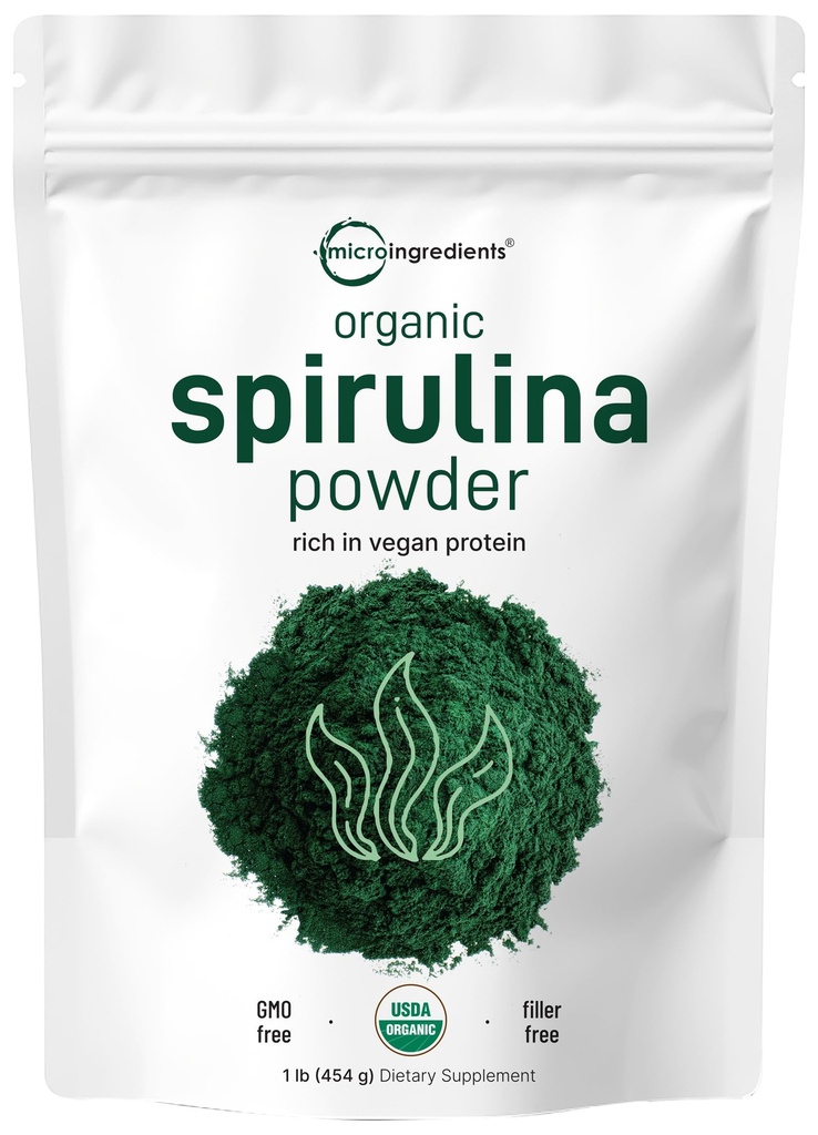 Micro Ingredientes Polvo Espirulina Orgánica, 1lb ← Algas Azul-Green, Rico en Proteína Vegan, Vitaminas &amp; Minerales TEN Fuente de Clorofil Natural & Enzymes TEN NO-GMO, Gluten-Free, No Aditivos