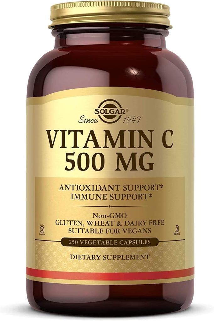 Solgar Vitamina C 500 mg, 250 cápsulas vegetales - Antioxidante &amp; Apoyo inmunitario - Salud general - Soportes Esquí saludable &amp; articulaciones - No GMO, Vegan, Gluten Gratis, Kosher - 250 Serviciones