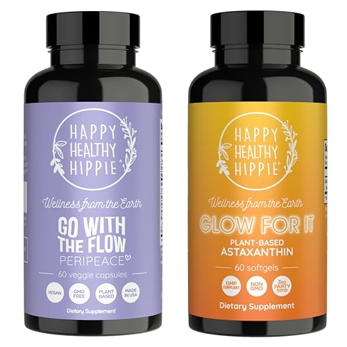 Happy Healthy Hippie Glow for It Astaxanthin Supplement & Go with The Flow Perimenopause Supplements for Women