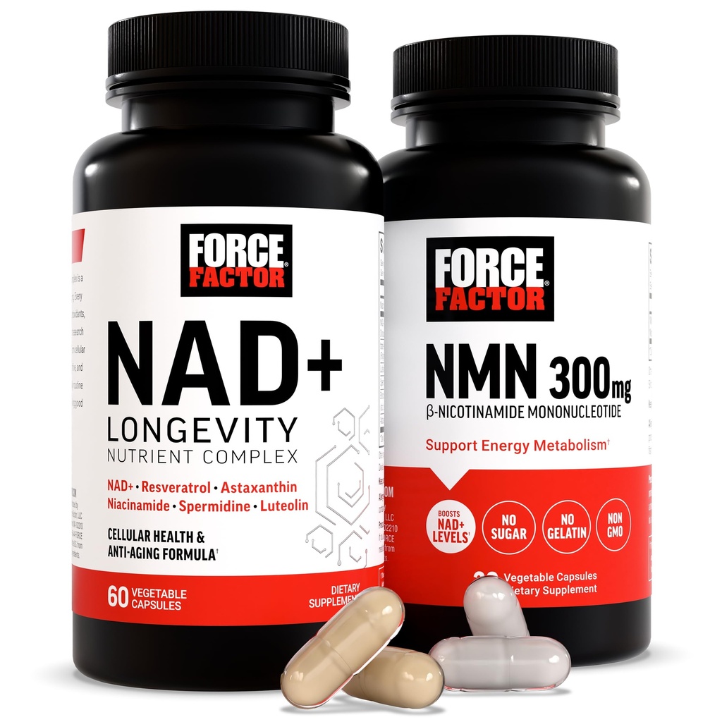 Force Factor NMN Supplement, NAD+ (NMN or Nicotinamide Riboside Alternative) with Resveratrol, Astaxanthin, Spermidine & Luteolin Complex, NAD to Support Cellular Health & Healthy Aging, 60 Capsules