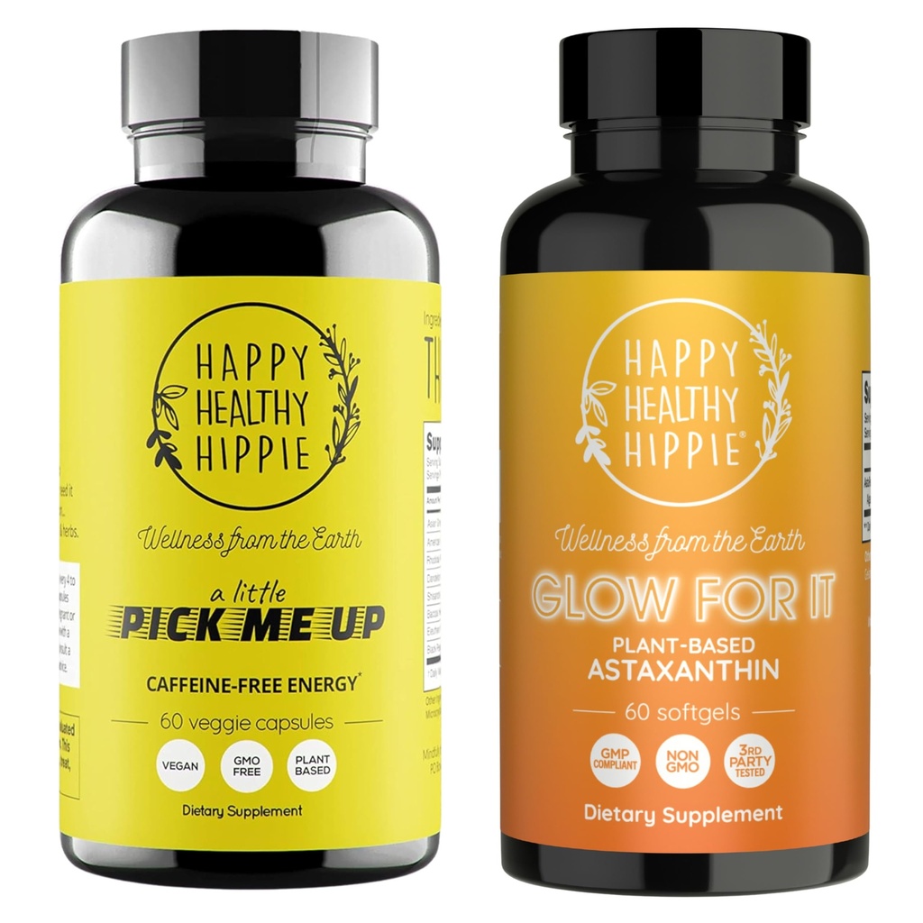 Happy Healthy Hippie Glow for It Astaxanthin Supplement & A Little Pick Me Up Natural Energy Pills