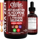 Clean Nutra Astaxanthin Lycopene Liquid Drops Absorption Support Vitamins A C D E 4 fl oz – Potent Natural D3 C E A & Selenium L-Tyrosine Formula Pure Antioxidant Blend Enhanced Nutrient Uptake