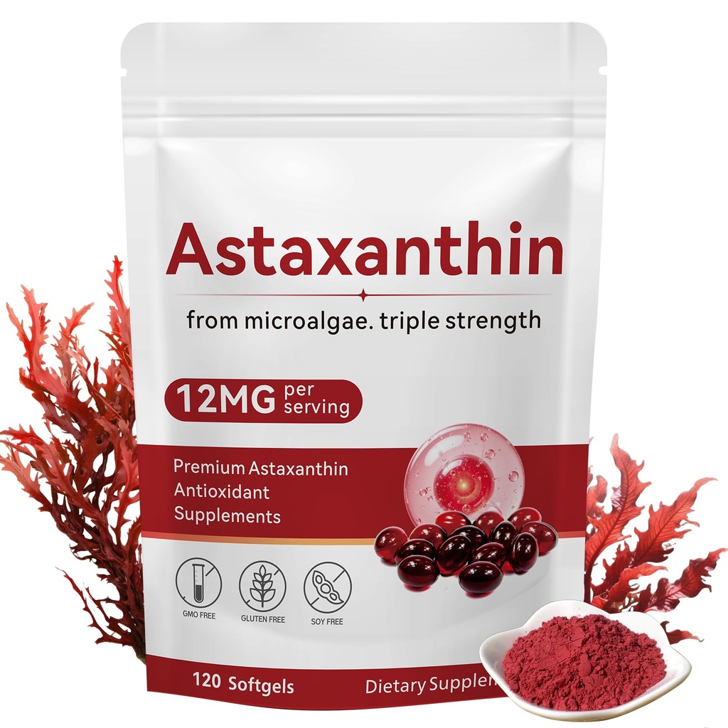 Astaxanthin 12mg, 120 Softgels, Premium Astaxanthin Antioxidant Supplement Supports Eye, Skin Health, Immune, Internal Circulation