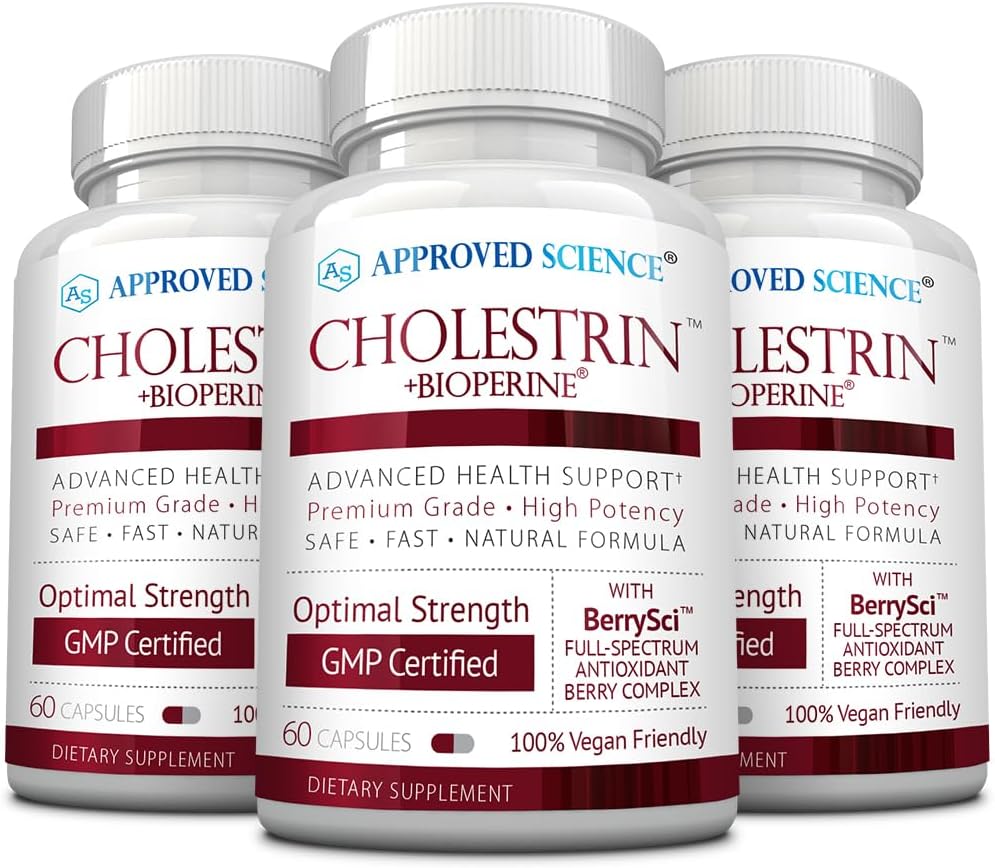 Cholestrin de ciencias aprobadas - Soporte de nivel de Lipid - Antioxidantes, Lecithin, Berberine HCL, Berries, BioPerine - 60 cápsulas - Pack de 3