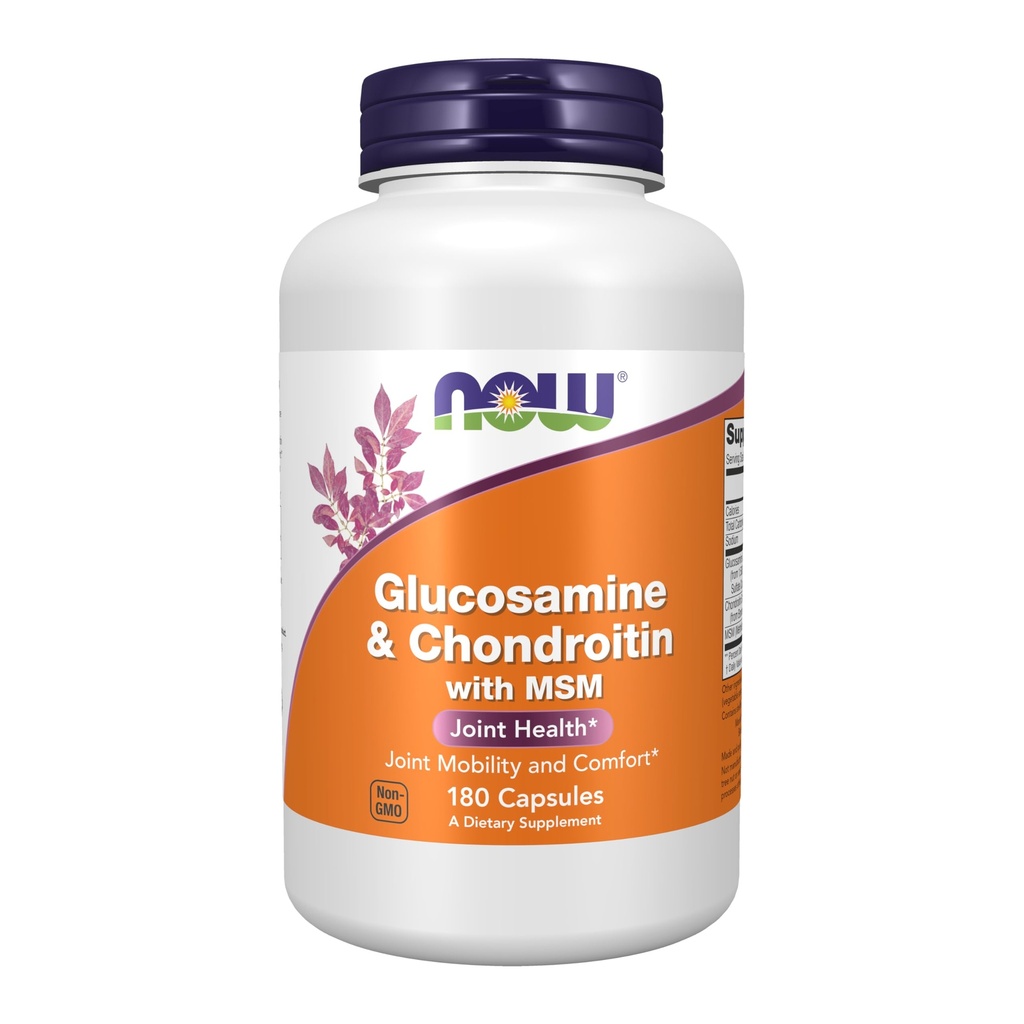 NOW Foods Supplements, Glucosamine & Chondroitin with MSM, Joint Health, Mobility and Comfort*, 180 Veg Capsules