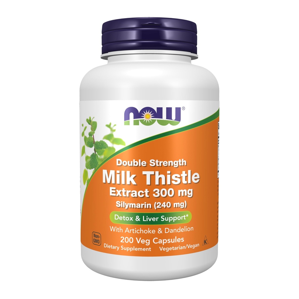 AHORA Suplementos de alimentos, Silymarin Milk Thistle Extrae 300 mg con Artichoke y Dandelion, Doble fuerza, soporta la función del hígado*, 200 cápsulas de Veg