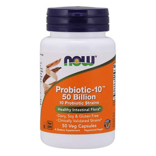 AHORA Suplementos de alimentos, Probiótico-10TM, 50 millones, con 10 Strains Probióticos, Verificados de Strain, 50 cápsulas de Veg