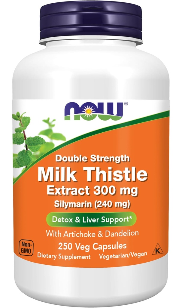 AHORA Suplementos de alimentos, Silymarin Milk Thistle Extrae 300 mg con Artichoke y Dandelion, Doble fuerza, soporta la función del hígado*, 250 cápsulas de Veg (1)