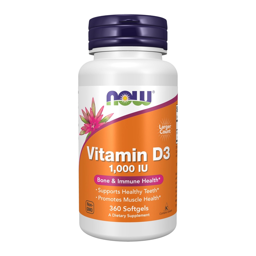 NOW Foods Supplements, Vitamin D-3 1,000 IU, High Potency, Structural Support*, 360 Softgels