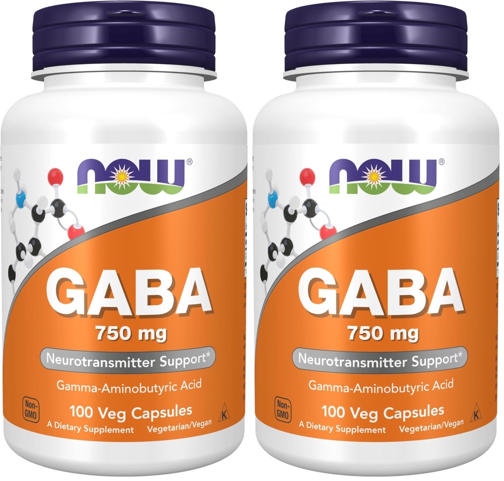 NOW Foods Supplements,GABA (Gamma-Aminobutyric Acid) 750mg,Neurotransmitter Support*,100 Veg Capsules,(Pack of 2)