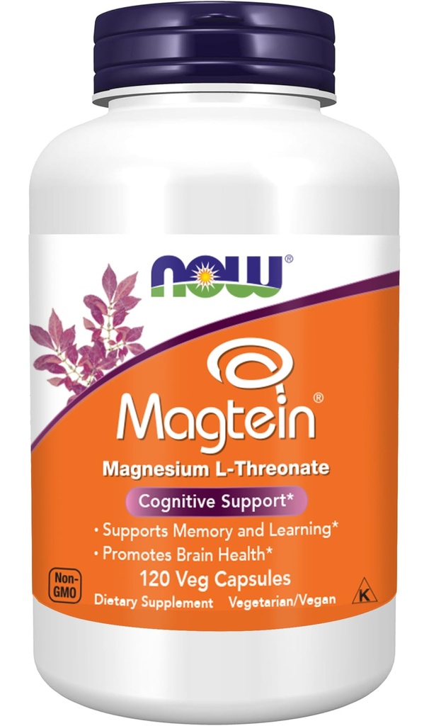 NOW Foods Supplements Magtein, Magnesium L-Threonate, Cognitive Support*, 120 Veg Capsules