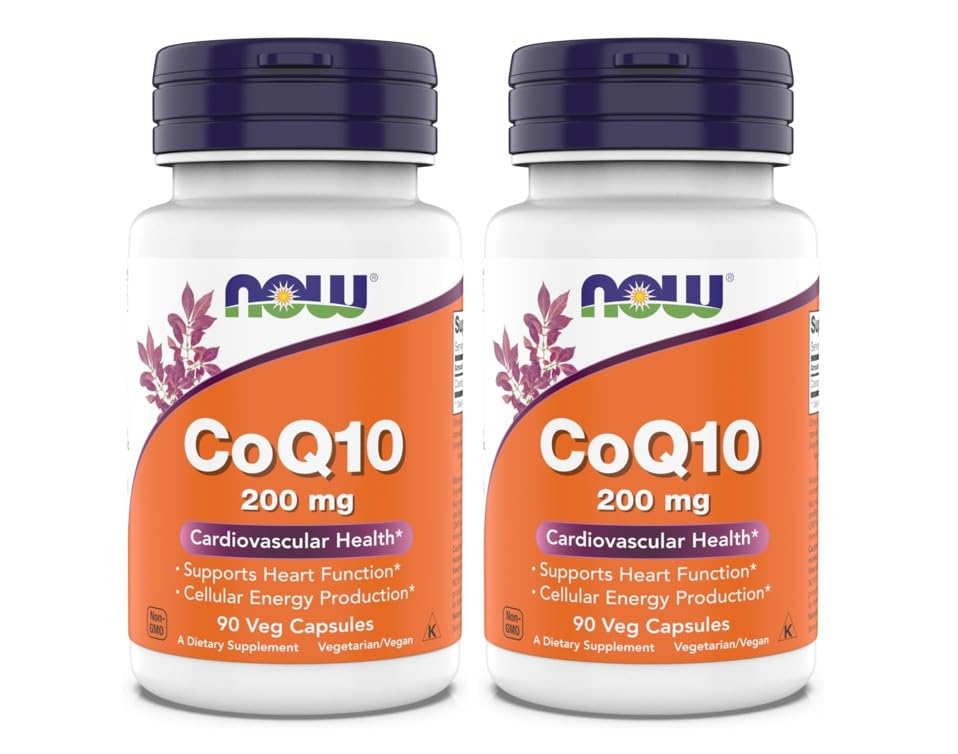 Now Supplements - CoQ10 (Coenzyme Q10) 200 mg, Supports Cardiovascular Health*, Kosher, Vegan 90 Vegetarian Capsules (Pack of 2)