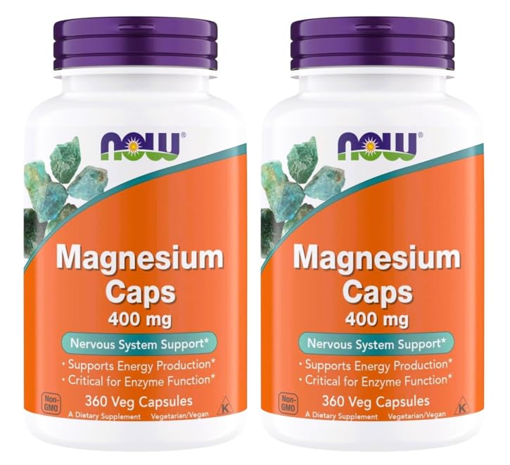 NOW Foods Supplements, Magnesium 400 mg, Enzyme Function*, Nervous System Support*, 360 Veg Capsules (Pack of 2)