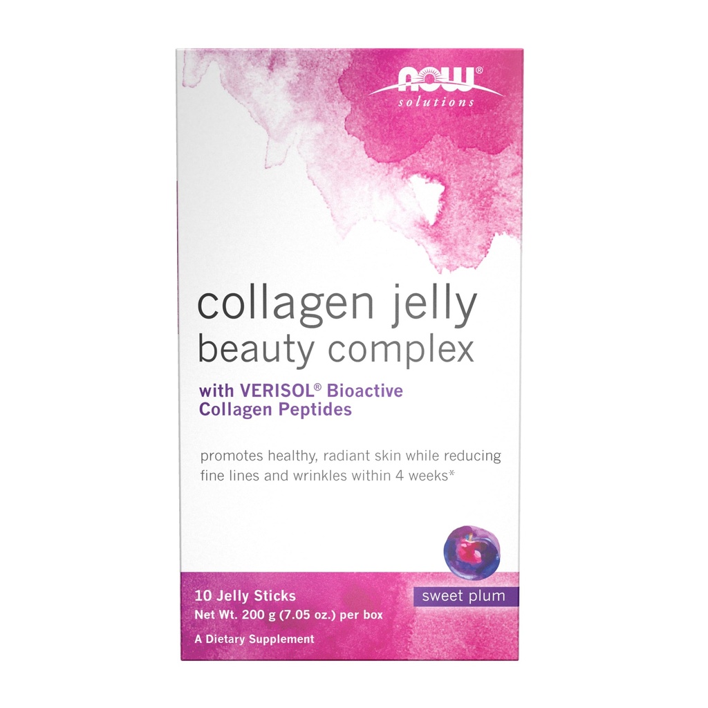 Ahora Soluciones alimentarias, Complejo de belleza de gelatina de colágeno, Sabor de plum dulce, 10 palitos de gelatina