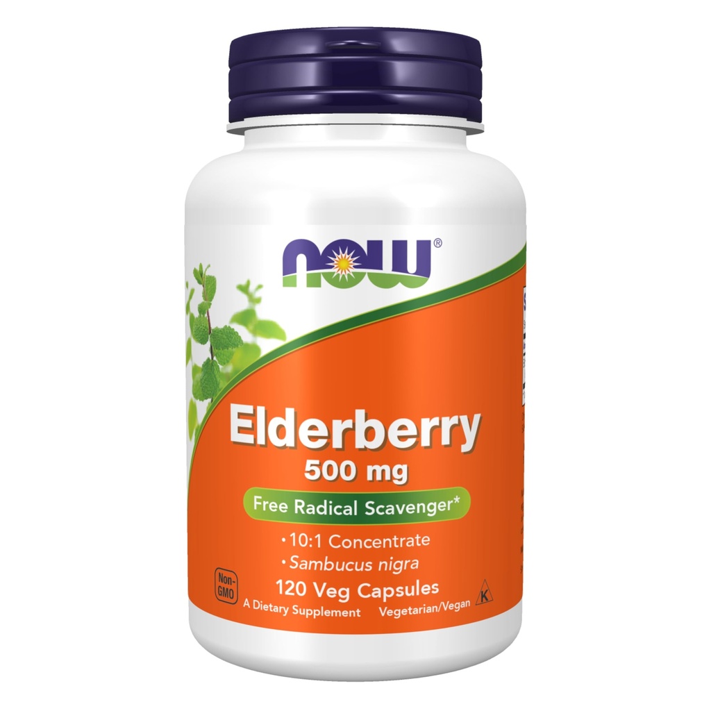 NOW Foods Supplements, Elderberry (Sambucus nigra)500 mg, 10:1 Concentrate, 120 Veg Capsules