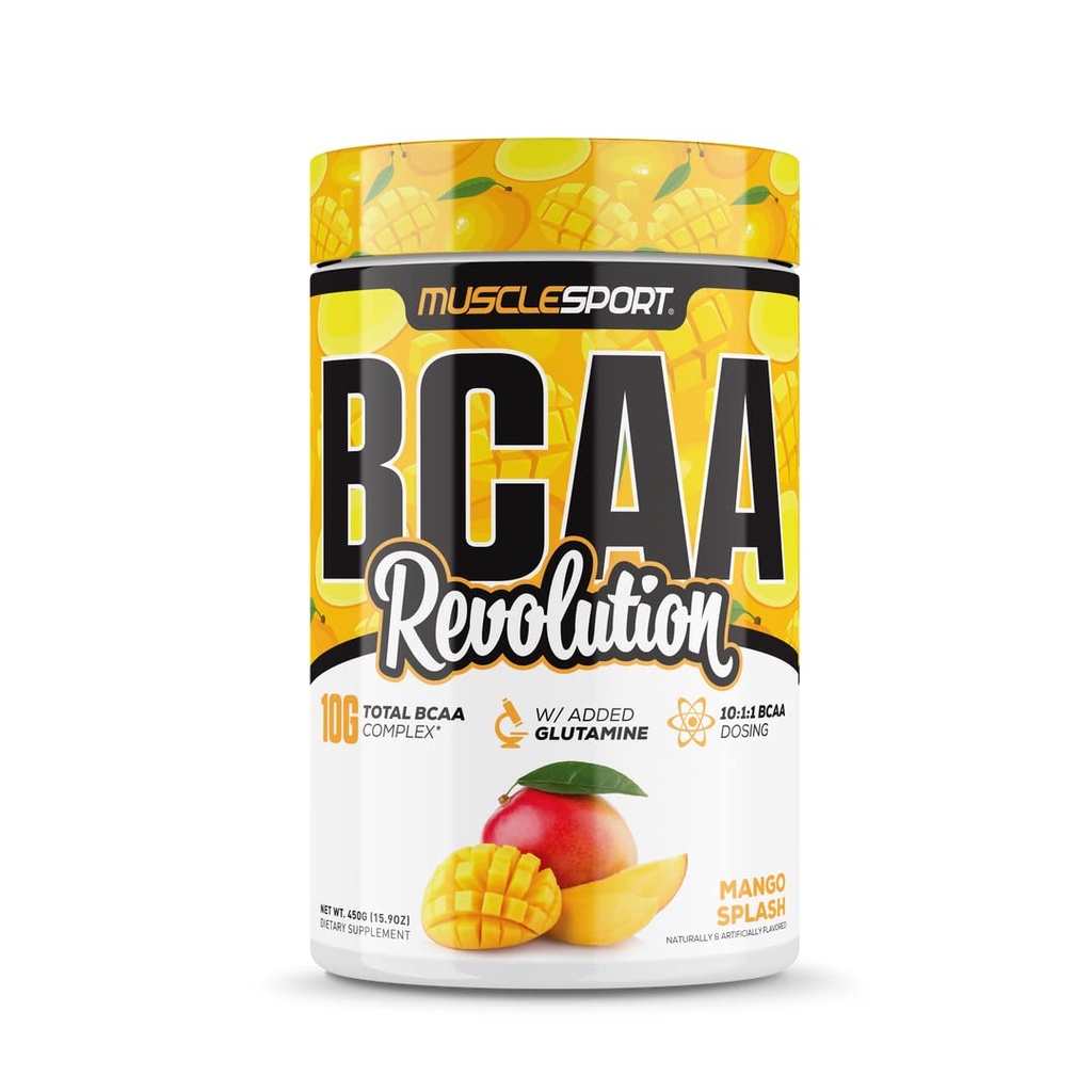 Musclesport BCAA Revolution Amino Acid Powder Supplement for Men & Women - Intra Workout Training Complex - Recovery Supplement (Mango Splash, 30 Servings)