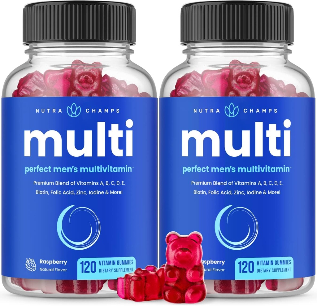 NutraChamps Multivitamina para Hombres, 240 Conde, Vitaminas A, B, C, D, E, Biotina, Zinc, Mens Gummy Multivitaminas Suplemento, Chewable Daily Multi Gummy Vitaminas para Hombres (Pack de 2)