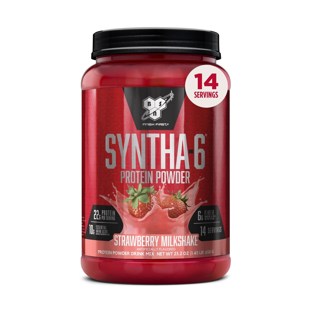 BSN SYNTHA-6 Premium Protein Powder with 6g of Fiber, Whey Isolate, Micellar Casein, Milk Protein Isolate, 6g of Fat, Strawberry Milkshake, 14 Servings, 1.45 Pound (Packaging May Vary)