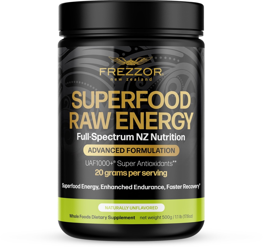 FREZZOR Superfood Raw Energy Powder with UAF1000+, All-Natural Hemp Protein, Energy Packed, Full Spectrum Plant Proteins, Amino Acids & Antioxidants, Prebiotic, Probiotic, 500g, 50 Scoops, 1 Count