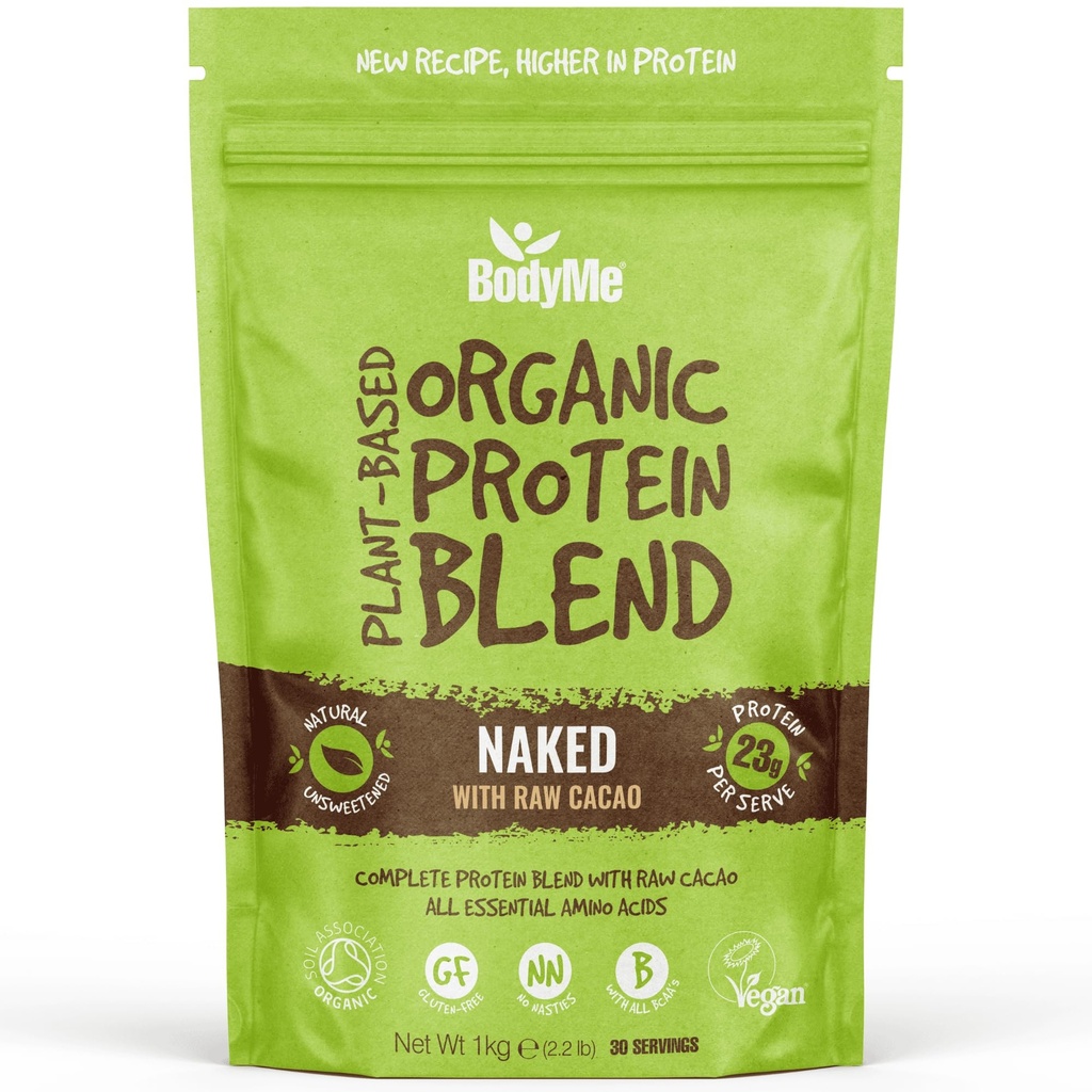 BodyMe Organic Vegan Protein Powder Blend | Raw Cacao | 2.2lb 1kg | UNSWEETENED with 3 Plant Proteins