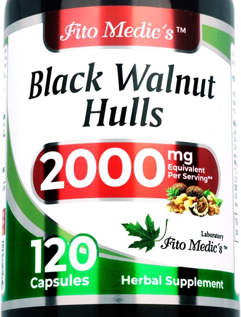 FITO MEDIC'S Lab - Black Walnut Hull, Pure - Black Walnut- 2000 mg por Serving, para Limpieza y Detoxificación, Ultra alta Absorción.