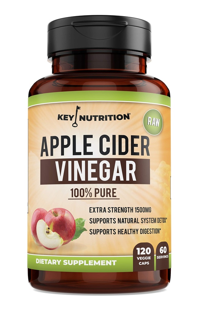 Apple Cider Vinegar 1500mg, 100% Orgánica, Pura &amp; Raw - Healthy Digestion & Detox Support - 60 Day Supply