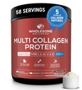 Wholesome Wellness Premium Multi Collagen Peptides Protein Powder para Mujeres y Hombres, 5 Tipos de Collagen Hidrolyzed, Grass-Fed, Non-GMO & Unflavored, Pura Proteína para la piel juvenil &amp; Recuperación Conjunta