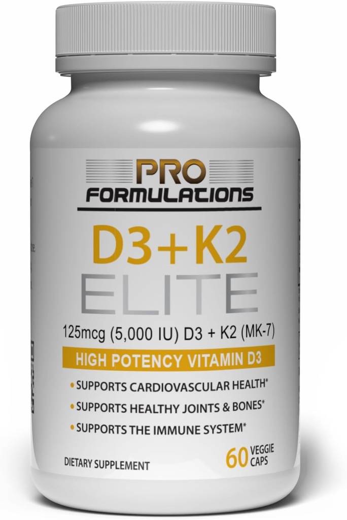 Pro Formulaciones MD D3 + K2 Elite – Vitamina D3 + Vitamina K2 – 60 Day Supply – High-Potency, Bioavailable MK-7