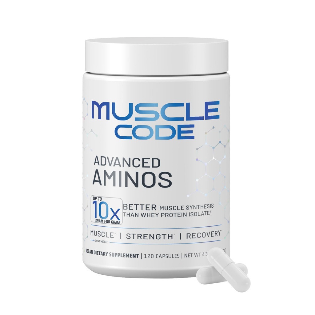 Código del musculo NAUTILUS Cápsulas esenciales de ácido aminoácidos – Síntesis muscular " Reparación " Fuerza – Desflavorada – 30 Serviciones – Estudiada clínicamente – 0g Azúcar, Keto, Vegan, Gluten Gratis, Dairy Free