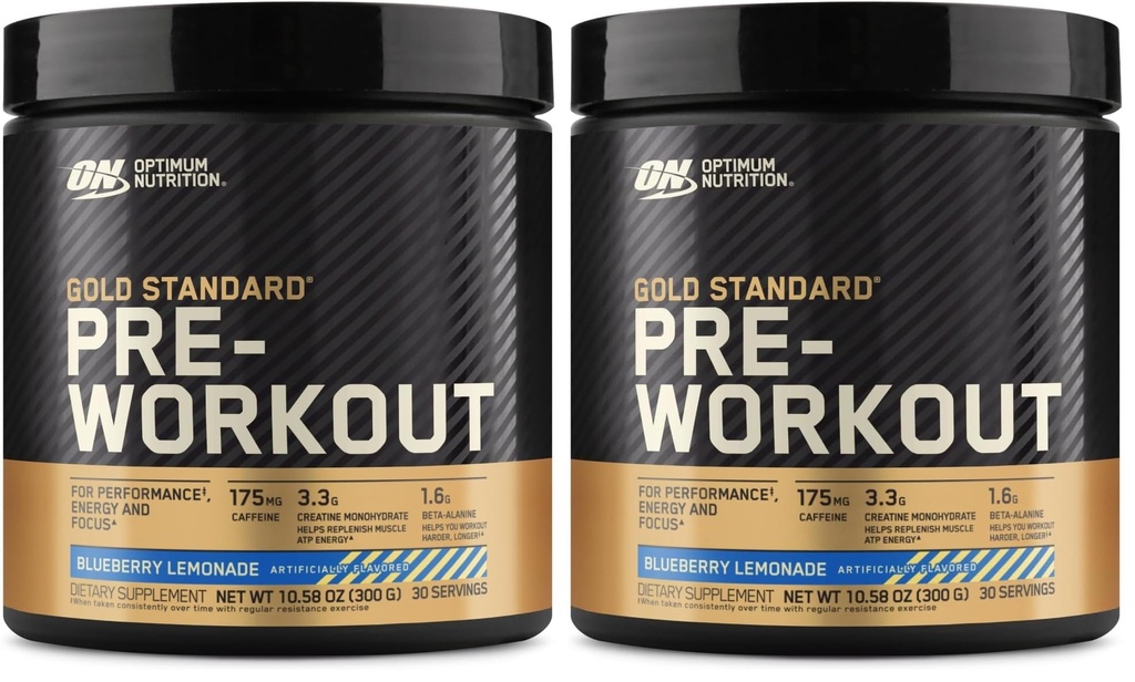 Optimum Nutrition Gold Standard Pre-Workout, Vitamin D for Immune Support, with Creatine, Beta-Alanine, and Caffeine for Energy, Keto Friendly, Blueberry Lemonade, 30 Servings, (Pack of 2)