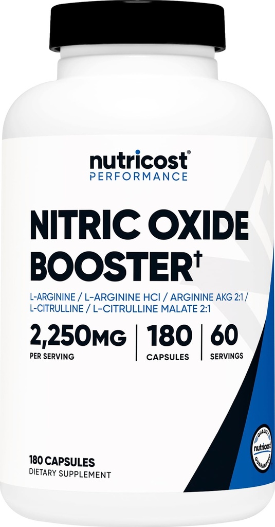 Nutricost Nitric Oxide Booster 2250mg, 180 Capsules - 750mg Per Casule, 60 Servings - Gluten Free and Non-GMO