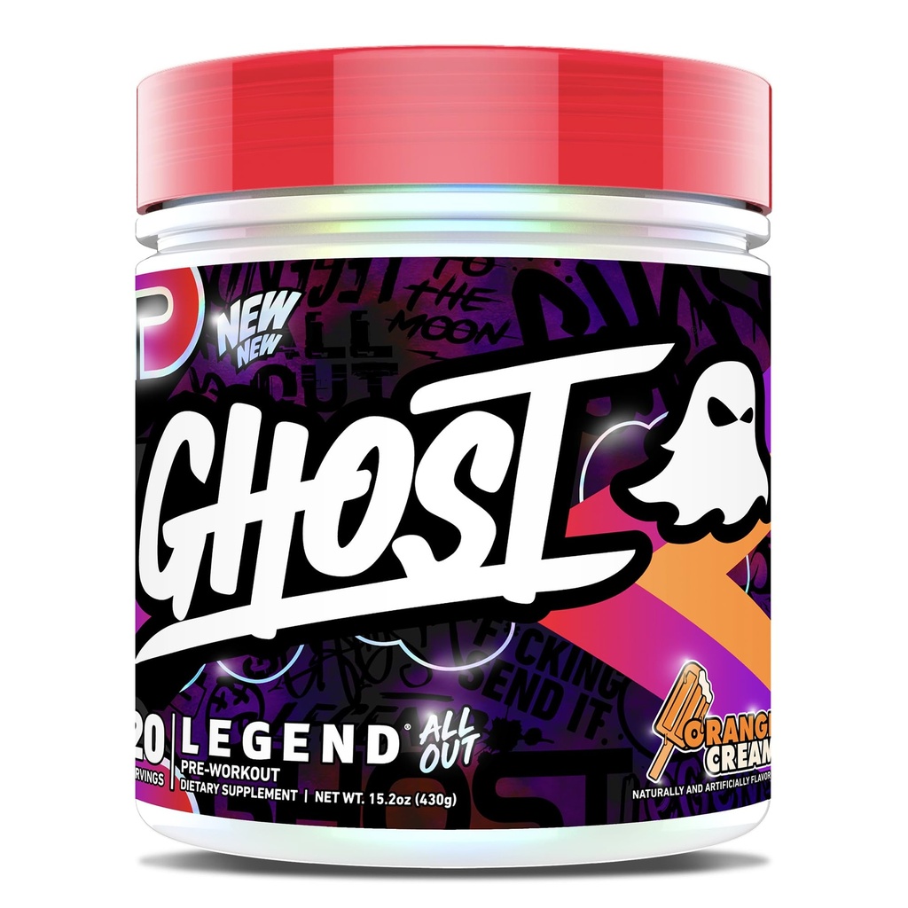 GHOST Legend All Out Pre-Workout Powder, Orange Cream - 20 Servings - Pre-Workout Supplement for Men & Women - Energy & Pumps - Caffeine, Citrulline, Beta Alanine, Betaine, NO3-T Sugar Free