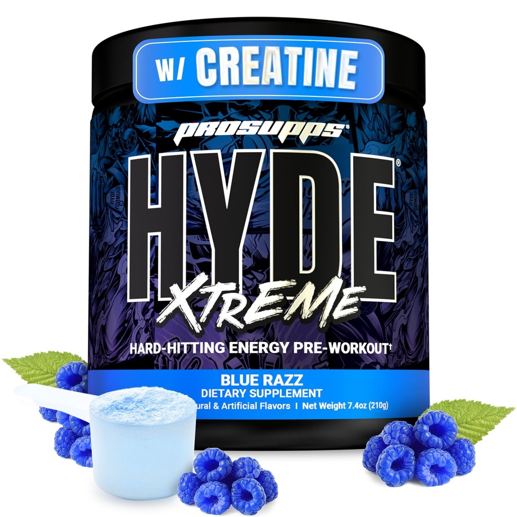 ProSupps Mr. Hyde Xtreme Pre Workout Powder with Creatine, Beta Alanine & Caffeine – Extreme Energy, Pumps, Focus & Performance - Fitness & Gym Supplements for Men & Women (Blue Razz, 30 Servings)
