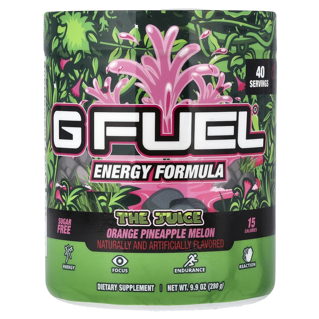 G Fuel The Juice Energy 2.0 Drink Powder, Pre Workout Caffeine Mix for Gaming, Sugar Free Focus Amino, Vitamin + Antioxidants, 9.9oz (Pineapple & Melon Punch, 40 Servings)