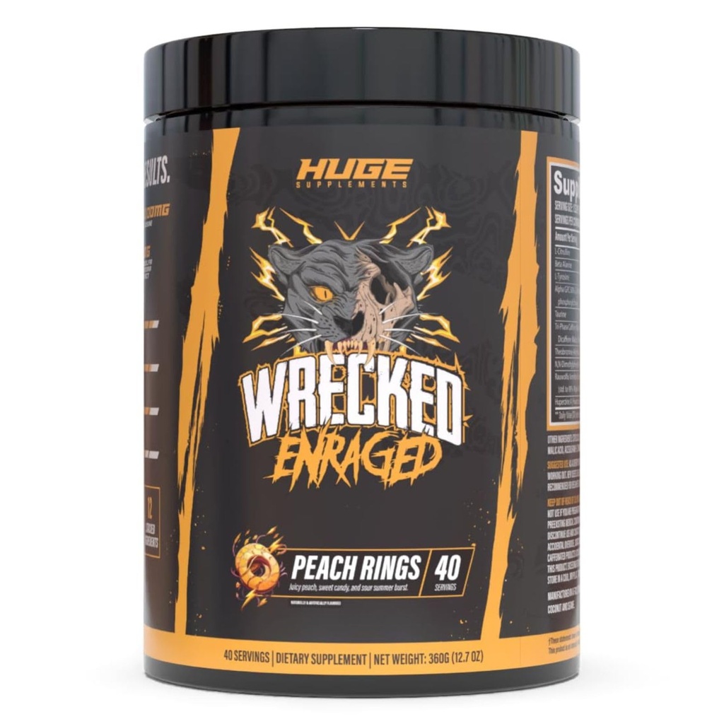 Wrecked Enraged High Stim Pre Workout - Extreme Hardcore Formula for Intense Energy, Laser Focus & Maximum Strength - Potent Stimulant Matrix - for Advanced Lifters, Not for Beginners (40 Servings)