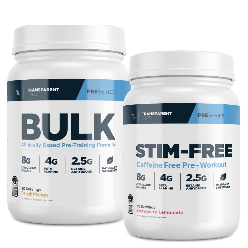 Laboratorios transparentes Pólvora de Pre-Workout (30 Servimientos, Mango de Peach) & Pólvora de Pre-Workout Libre (30 Servimientos, Lemonade de Fresa)