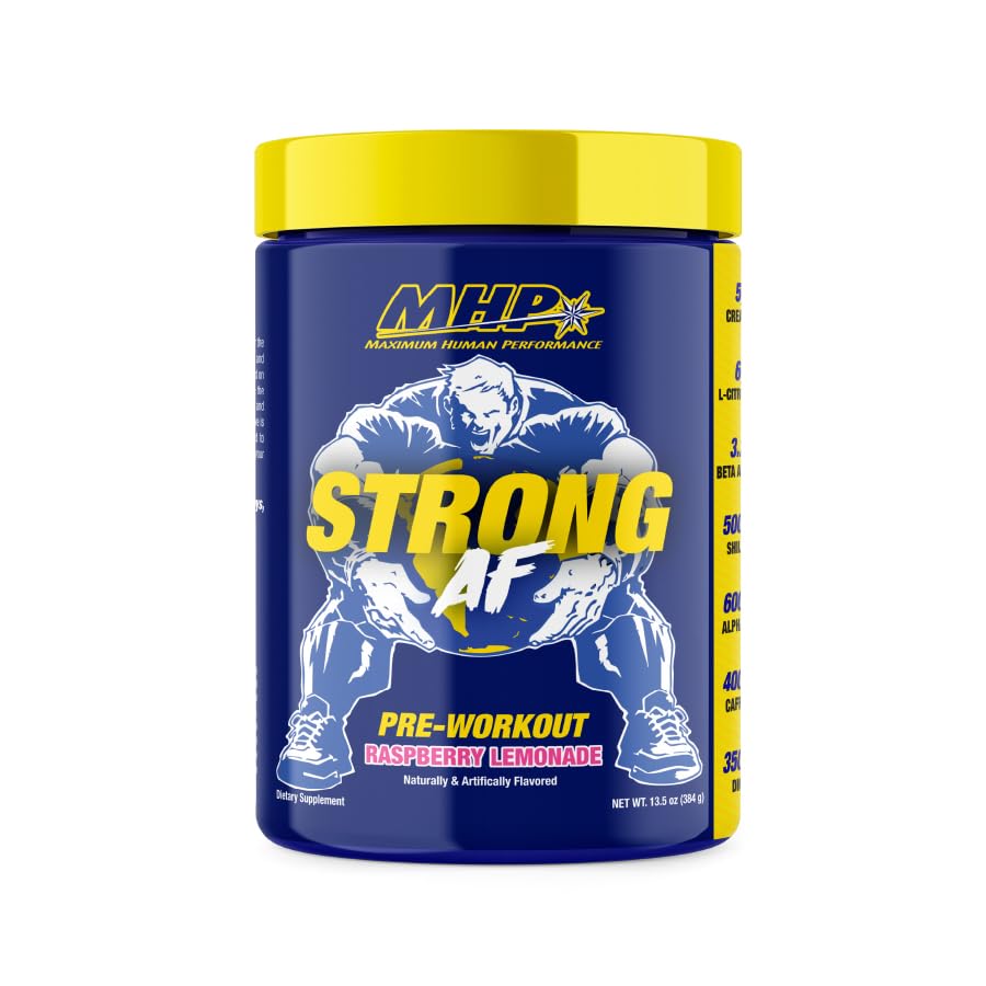 MHP Strong AF, Pre-Workout, Muscle Building, Strength, Performance, Creatine, Shilajit, Beta Alanine, Citrulline, Alpha-GPC, Raspberry Lemonade, 40 Servings