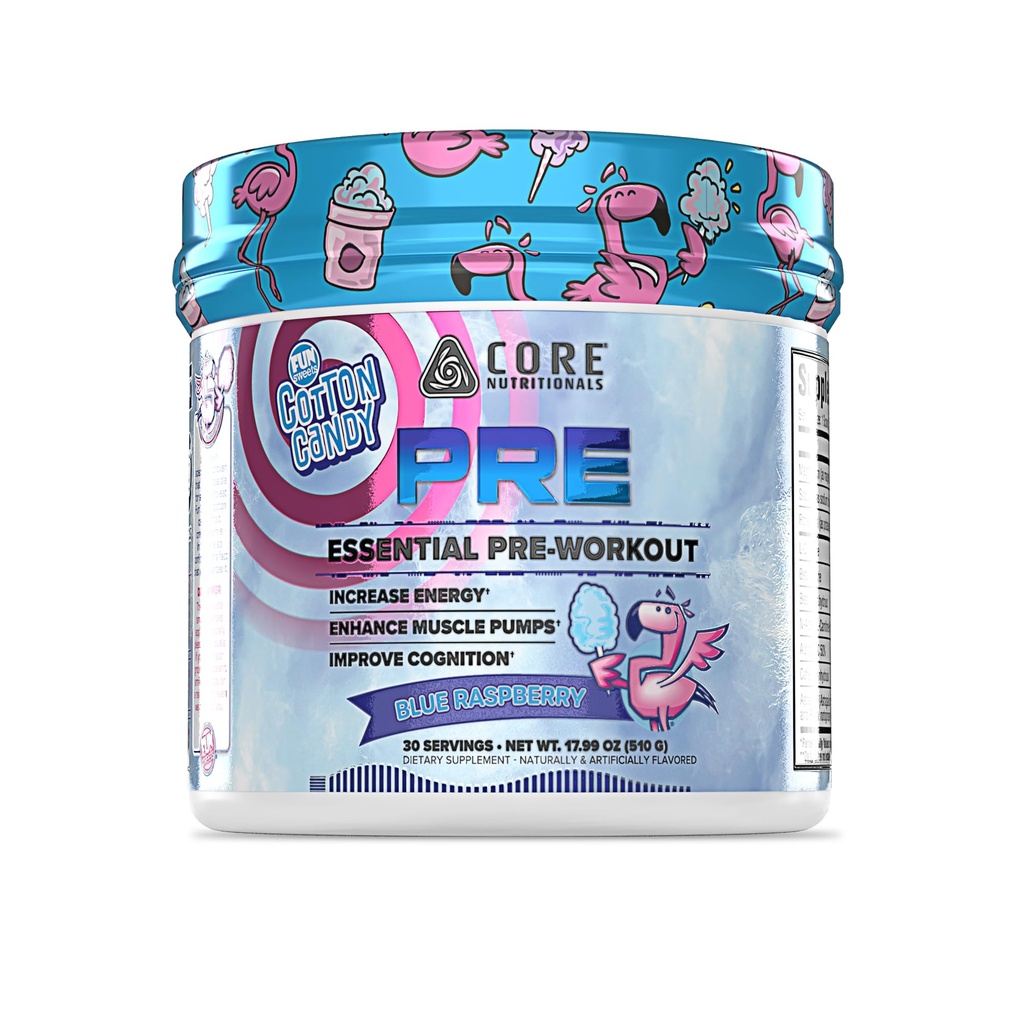 Core Nutritionals Essential Pre Workout | for Energy & Muscle Pumps | L-Citrulline & Beta Alanine | 200mg Caffeine | 30 Servings (Fun Sweets Blue Raspberry)