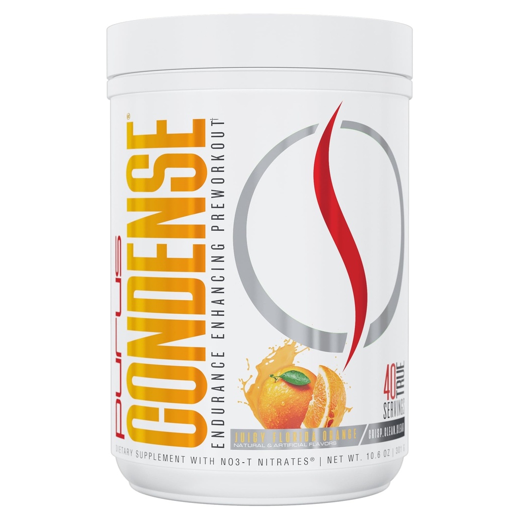 Purus Labs Condense Endurance & Pump Enhancing Pre Workout Powder | Nitric Oxide Booster | Clean Energy | Beta Alanine | 40 Servings (Juicy Florida Orange)