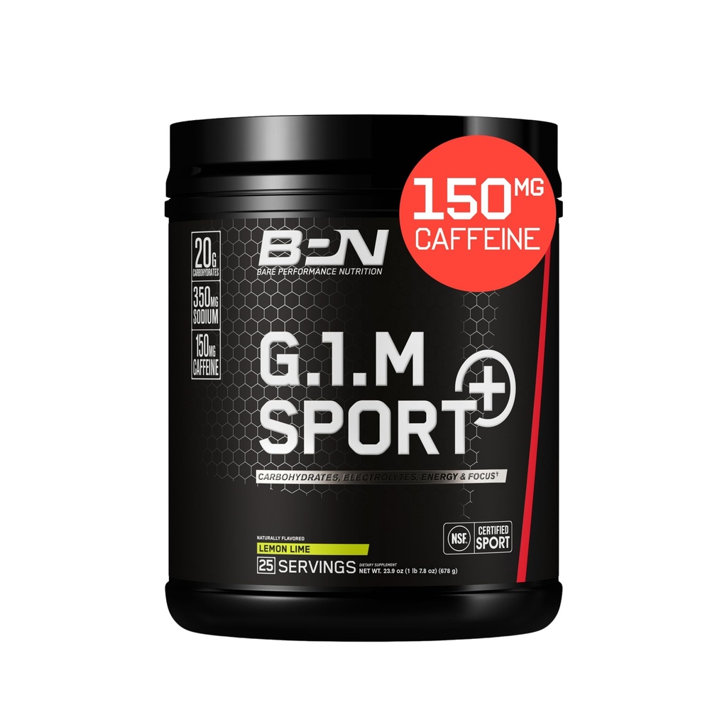 BARE PERFORMANCE NUTRITION G.1.M Sport+ Endurance Pre-Workout – Lemon Lime | 25 Servings | 20g Carbs, 350mg Sodium, 150mg Caffeine | Electrolytes, Nootropics & Cluster Dextrin® for Energy & Focus